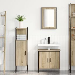 Berkfield Home 3 Piece Bathroom Furniture Set Sonoma Oak Engineered Wood in Brown - thumbnail 4