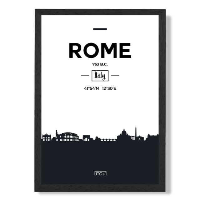 ARTZE Rome Black & White City Skyline Framed Print SIZE: A3 with Black Frame - Size: A4 - image 1