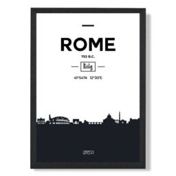 ARTZE Rome Black & White City Skyline Framed Print SIZE: A3 with Black Frame - Size: A4 - thumbnail 1