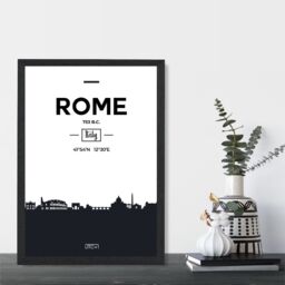 ARTZE Rome Black & White City Skyline Framed Print SIZE: A3 with Black Frame - Size: A4 - thumbnail 2