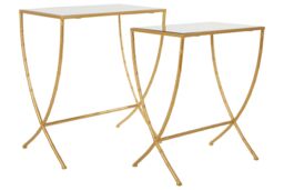 Orsina Set Of 2 Bamboo Design Side Tables, Rectangular Nesting Table, Luxe Gold Finish Bedside Table, Accent Tables - thumbnail 1