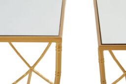 Orsina Set Of 2 Bamboo Design Side Tables, Rectangular Nesting Table, Luxe Gold Finish Bedside Table, Accent Tables - thumbnail 4