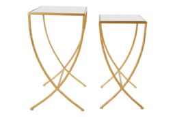Orsina Set Of 2 Bamboo Design Side Tables, Rectangular Nesting Table, Luxe Gold Finish Bedside Table, Accent Tables - thumbnail 3