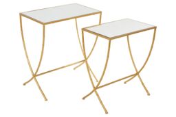 Orsina Set Of 2 Bamboo Design Side Tables, Rectangular Nesting Table, Luxe Gold Finish Bedside Table, Accent Tables - thumbnail 2