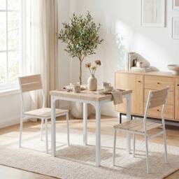 HOMCOM 3 Pcs Compact Dining Table 2 Chairs Set, Oak Wood Effect in Natural - thumbnail 1