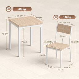 HOMCOM 3 Pcs Compact Dining Table 2 Chairs Set, Oak Wood Effect in Natural - thumbnail 3
