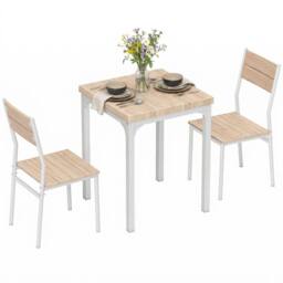 HOMCOM 3 Pcs Compact Dining Table 2 Chairs Set, Oak Wood Effect in Natural - thumbnail 2