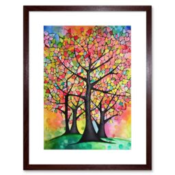 "Artery8 Wall Art Print Vibrant Blossoming Trees In Spring Folk Art Watercolour Painting Artwork Framed 9X7 Inch in Brown - Size: W7"" x H9""" - thumbnail 1