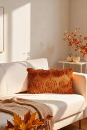 Living and Home Cozy Plush Pumpkin Throw Pillow in Orange - Size: 45 cm x 45 cm - thumbnail 3