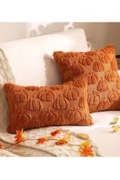 Living and Home Cozy Plush Pumpkin Throw Pillow in Orange - Size: 45 cm x 45 cm - thumbnail 1
