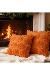 Living and Home Cozy Plush Pumpkin Throw Pillow in Orange - Size: 45 cm x 45 cm - thumbnail 5