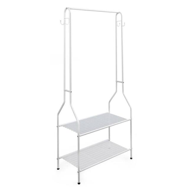 VOGREX 5ft Clothes Rail 2 Shelves White Coated - image 1