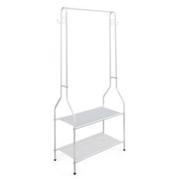VOGREX 5ft Clothes Rail 2 Shelves White Coated