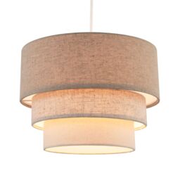 Happy Homewares Contemporary Round Triple Tier Cotton Fabric Pendant Light Shade in Beige - Size: 12 inches - thumbnail 2