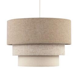 Happy Homewares Contemporary Round Triple Tier Cotton Fabric Pendant Light Shade in Beige - Size: 12 inches - thumbnail 5