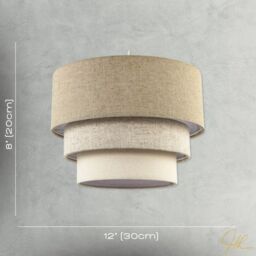 Happy Homewares Contemporary Round Triple Tier Cotton Fabric Pendant Light Shade in Beige - Size: 12 inches - thumbnail 7