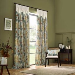 Morris & Co Seaweed Printed Velvet Room Darkening Pencil Pleat Curtains in Stone - Size: 228 cm width x 228 cm drop - thumbnail 2