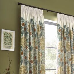 Morris & Co Seaweed Printed Velvet Room Darkening Pencil Pleat Curtains in Stone - Size: 228 cm width x 228 cm drop - thumbnail 3