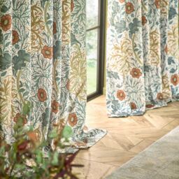 Morris & Co Seaweed Printed Velvet Room Darkening Pencil Pleat Curtains in Stone - Size: 228 cm width x 228 cm drop - thumbnail 5