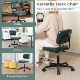 Costway Ergonomic Leisure Chair PU Leather Rolling Upholstered Task Chair in Green - thumbnail 6