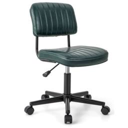 Costway Ergonomic Leisure Chair PU Leather Rolling Upholstered Task Chair in Green