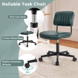 Costway Ergonomic Leisure Chair PU Leather Rolling Upholstered Task Chair in Green - thumbnail 5