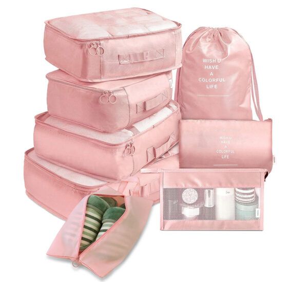 Leaper 8 Piece Waterproof Compact Travel Baggage Set in Pink - image 1
