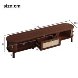Merax 170cm TV Cabinet with Slatted Wood Doors & Rattan Drawers in Walnut - thumbnail 5
