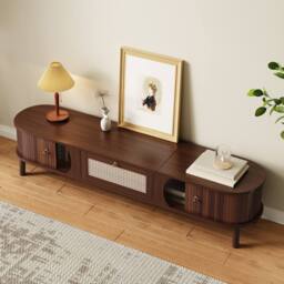 Merax 170cm TV Cabinet with Slatted Wood Doors & Rattan Drawers in Walnut - thumbnail 8