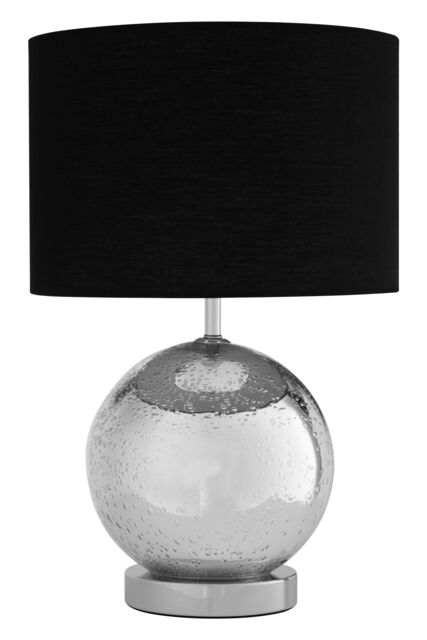 Orsina Chrome Ball Table Lamp With Black Fabric Shade, Decorative Bedside Light, Monochrome Desk Light Accent - image 1