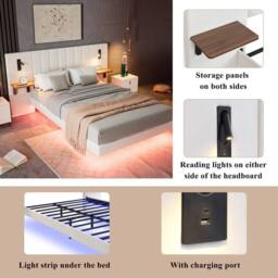 Matteo Upholstered Bed, Adults Teenagers 4ft6 Double Bed, 2 Bedside Lamps in White - thumbnail 6