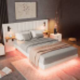 Matteo Upholstered Bed, Adults Teenagers 4ft6 Double Bed, 2 Bedside Lamps in White - thumbnail 4