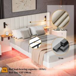 Matteo Upholstered Bed, Adults Teenagers 4ft6 Double Bed, 2 Bedside Lamps in White - thumbnail 7