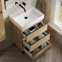 Banyetti Vatilla 600mm Floorstanding Vanity with Veneto No Tap Hole Basin - Ostippo Oak in Light Oak - thumbnail 4