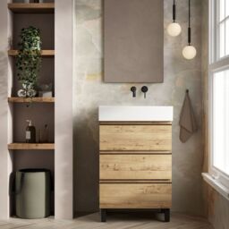 Banyetti Vatilla 600mm Floorstanding Vanity with Veneto No Tap Hole Basin - Ostippo Oak in Light Oak - thumbnail 2