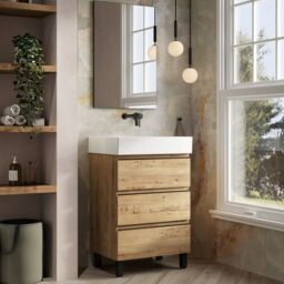 Banyetti Vatilla 600mm Floorstanding Vanity with Veneto No Tap Hole Basin - Ostippo Oak in Light Oak - thumbnail 3