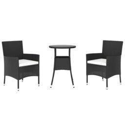 Berkfield Home 3 Piece Garden Bistro Set with Cushions Black Poly Rattan - thumbnail 3