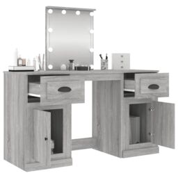 Berkfield Home Dressing Table with LED Grey Sonoma 130x50x132.5 cm - thumbnail 5