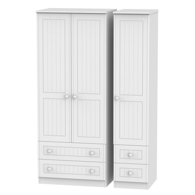 Ready Assembled 2 U Lancaster Triple 2 Drawer + Drawer Wardrobe (Ready Assembled) in White