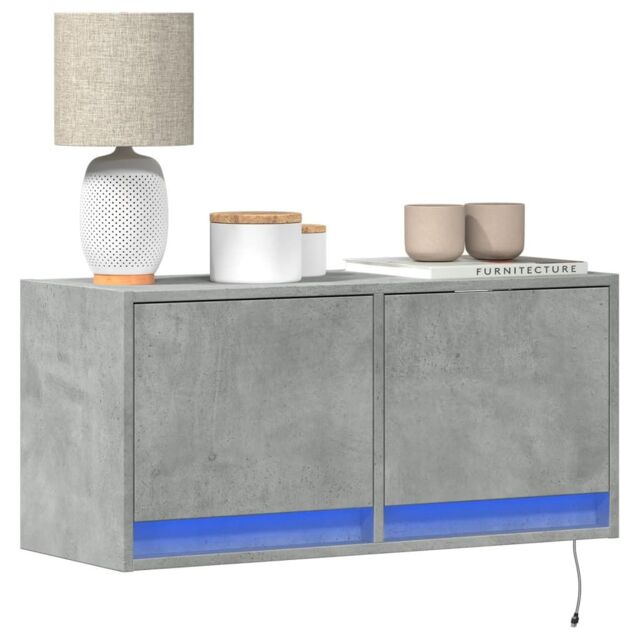Berkfield Home TV Wall Cabinet with LED Lights Concrete Grey 80x31x35 cm - Size: 80 x 31 x 35 cm - image 1