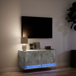 Berkfield Home TV Wall Cabinet with LED Lights Concrete Grey 80x31x35 cm - Size: 80 x 31 x 35 cm - thumbnail 5