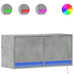 Berkfield Home TV Wall Cabinet with LED Lights Concrete Grey 80x31x35 cm - Size: 80 x 31 x 35 cm - thumbnail 2