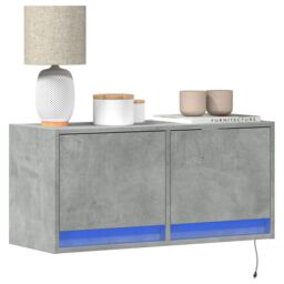 Berkfield Home TV Wall Cabinet with LED Lights Concrete Grey 80x31x35 cm - Size: 80 x 31 x 35 cm - thumbnail 1