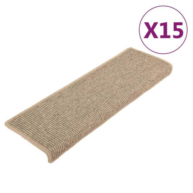 Berkfield Home Stair Mats Self-adhesive 15 pcs Dark Beige 65x21x4 cm - Size: Medium - image 1