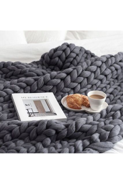 60x60cm Chunky Cable Knit Pouf Sofa Throw for Reading Nook & Pet Nest in Grey - Size: 60x60 cm