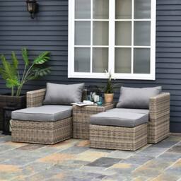 Wyld Haus Vapa Mixed Brown Faux Rattan 5 Piece Bistro Set with Glass Table - thumbnail 3