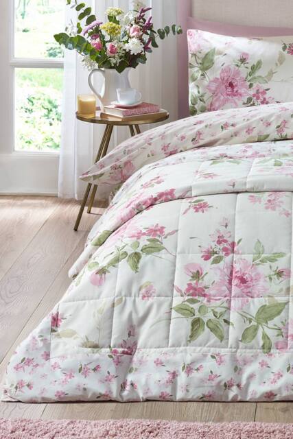 Catherine Lansfield 'Avebury Floral' Reversible Quilted Bedspread in Cream - image 1