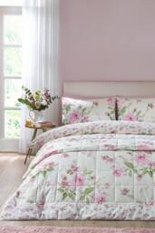 Catherine Lansfield 'Avebury Floral' Reversible Quilted Bedspread in Cream - thumbnail 3