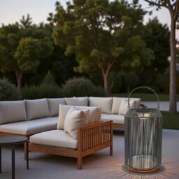 K LIVING Aurora Rattan Solar Rechargeable Lamp in Grey - thumbnail 2
