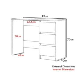 Havendro Dark Grey Gloss 3 Drawer Scandinavian Vanity Desk - thumbnail 2